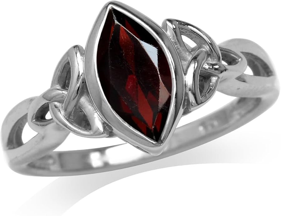 Silvershake Genuine Gemstone 925 Sterling Silver Triquetra Celtic Knot Solitaire Ring