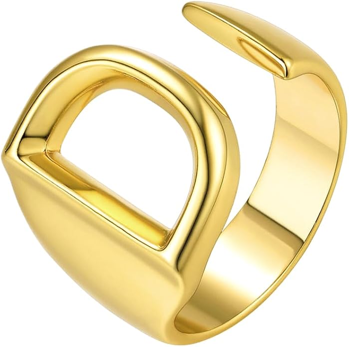 Suplight Nikel Free 18K Gold Plated Letter Rings, Fashion Monogram Jewelry Statement A-Z Wide Name Initial Alphabet Adjustable Open Ring for Women