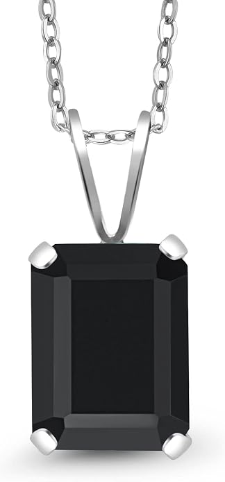 Gem Stone King Emerald Cut Pendant Necklace For Women | 925 Sterling Silver | Emerald Cut 9X7MM | Gemstone Birthstone | Fine Jewelry for Her Mom Wife | With 18 Inch Silver Chain