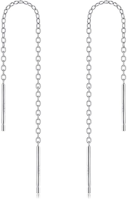 YFN Threader Earrings Sterling Silver Chain -Earrings for Women Dangle Earrings Thread Dangling Threaded Long Chain Earring Nickel Free Hypoallergenic Ear for Women