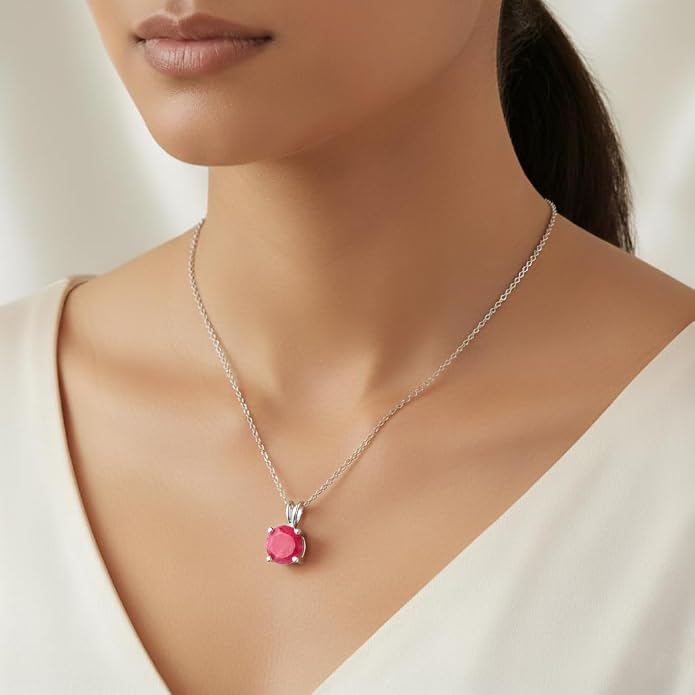 OdrillionGems Natural Gemstone Pendant Necklace, 925 Sterling Silver, Healing Crystal, Birthstone, Round Faceted, Handmade, Women Jewelry, Christmas Gift 16+2inch