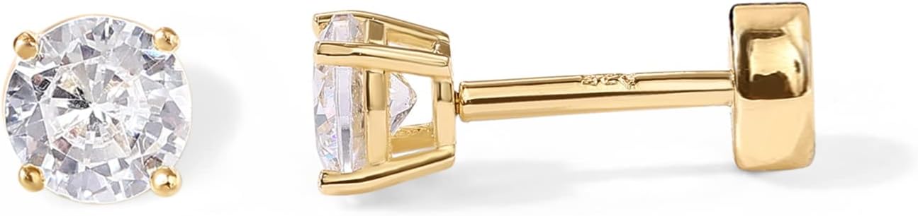 PAVOI 14K Gold Plated Solid 925 Sterling Silver Post Cubic Zirconia Stud Flat Back Earrings for Women | Cartilage Earring | Helix Piercing Jewelry | Small Stud Earrings for Women