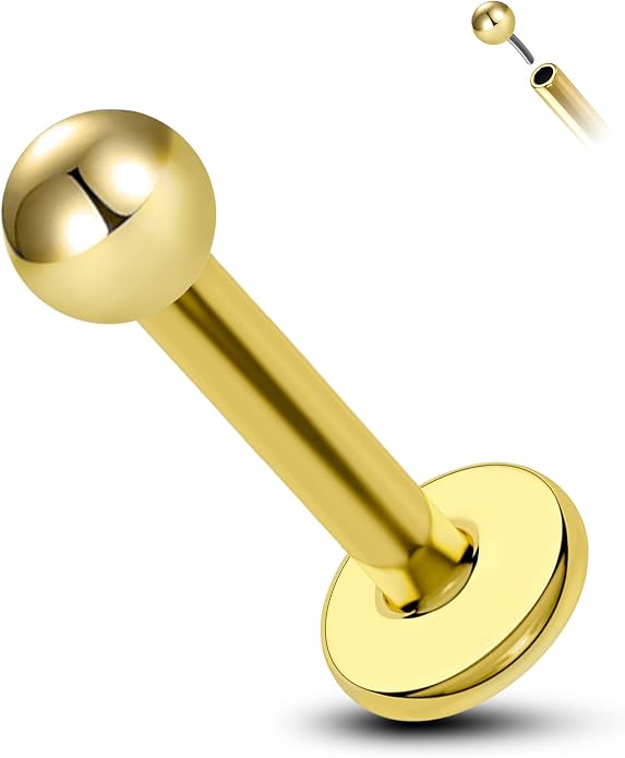 COCHARM 14K Solid Gold Helix Cartilage Tragus Earring Stud 16g Yellow Gold Threadless Tragus Cartilage Helix Conch Piercing Jewelry Flat Back Lip Labret Medusa Monroe Piercing Stud