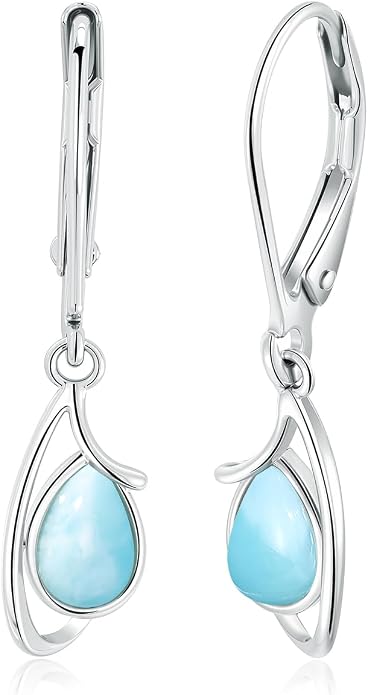 Larimar Dangle Earrings, 925 Sterling Silver Gemstone Larimar Drop Earrings for Women