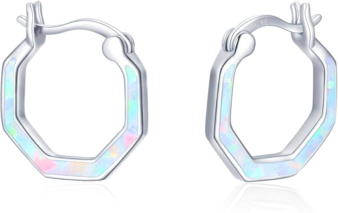 KiiKii Opal Hoop Earrings for Women 925 Sterling Silver 15mm Twisted Huggie Earrings Opal Jewelry Gifts for Birthday Anniversary Christmas