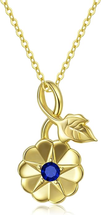Birth Flower Birthstone Necklace for Women: Solid 925 Sterling Silver 14K Gold Plated Hypoallergenic Non-tarnish, Birth Month Flower Necklace Personalized Birthday Gifts for Wife Girlfriend Daughter