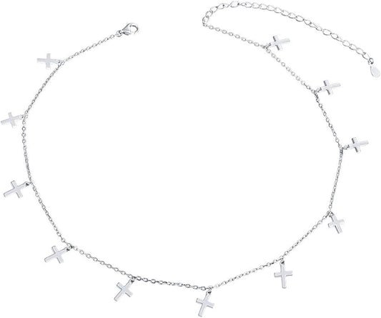 Sterling Silver Jewelry Choker Necklace Pendant Disc Chain Statement Necklace For Women 13+3 inches