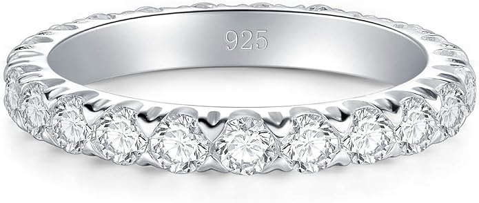 BORUO Sterling Silver Ring - Wedding Bands for Women, Eternity Band, Cubic Zirconia Simulated Diamond Stackable Band for Oura Ring Gen3/4-1.5mm 3mm Band Size 4-12