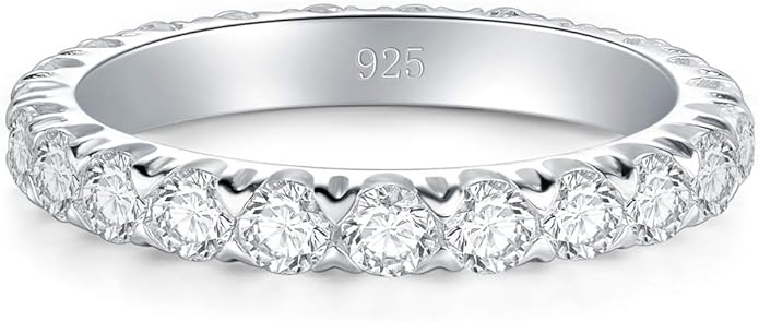 BORUO Sterling Silver Ring - Wedding Bands for Women, Eternity Band, Cubic Zirconia Simulated Diamond Stackable Band for Oura Ring Gen3/4-1.5mm 3mm Band Size 4-12