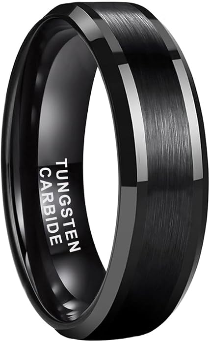 TUTISS 6mm 8mm Silver/Black/Gunmetal/Gold Tungsten Rings for Men Women Fashion Jewelry Engagement Wedding Bands Matte Polished Shiny Beveled Edges Comfort Fit