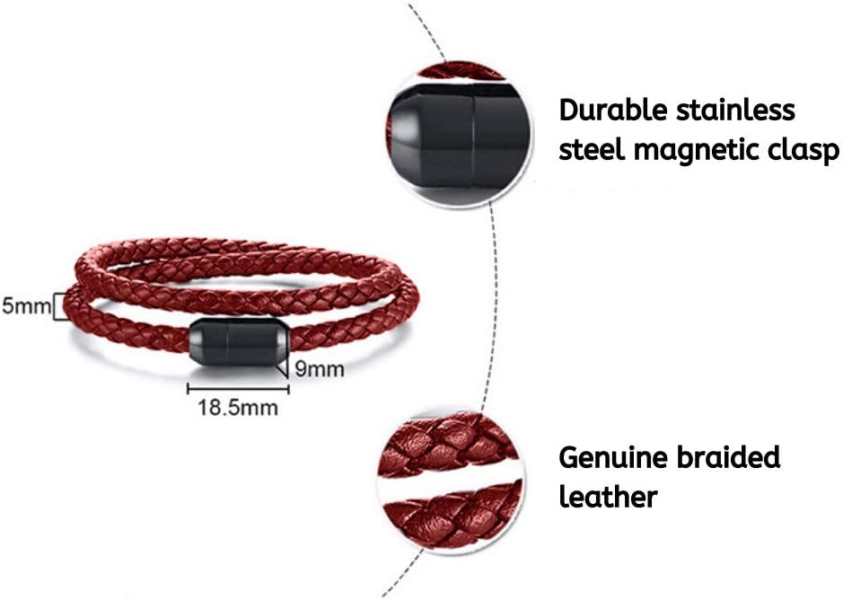 globi Leather Bracelet For Men | Genuine Wrap Braided Leather Cuff Bangle Bracelet with Magnetic Stainless Steel Clasp For Men/Women