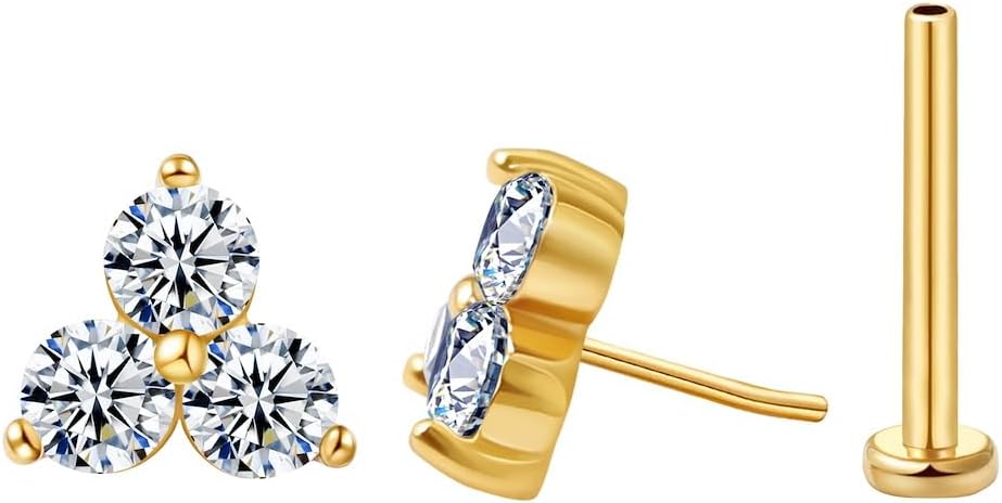 FANSING Cartilage Earring Tragus Stud Trio CZ Stone Flat Back Earring for Helix Conch Threadless Push Pin Labret Stud