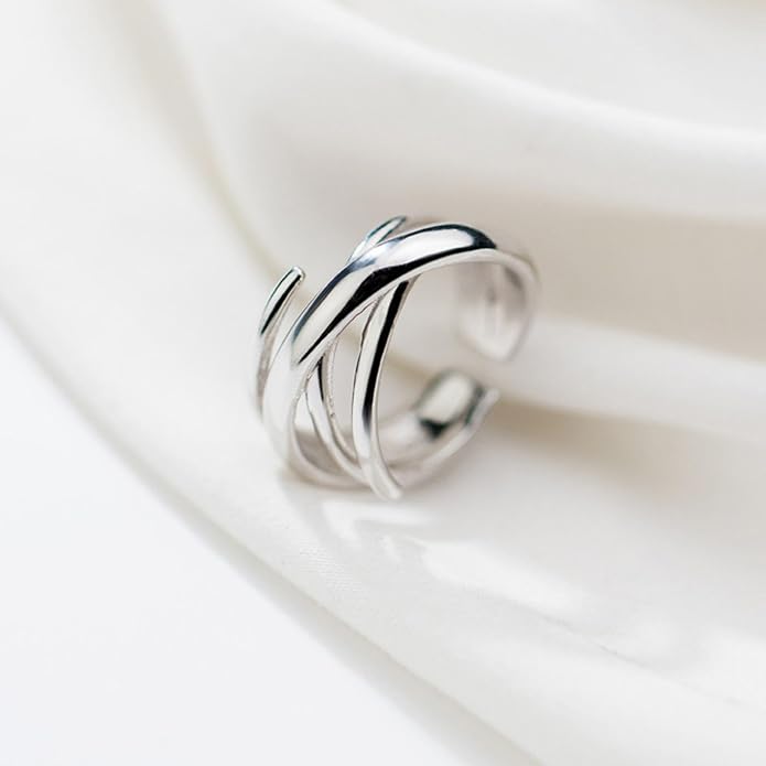 925 Sterling Silver Ring Minimalist Adjustable Rings Band Handmade Rings for Women Girls
