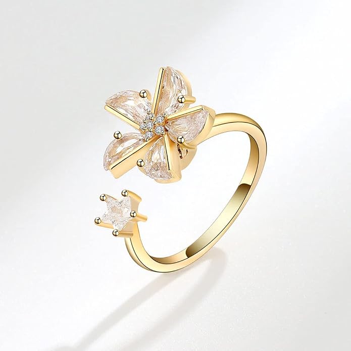 Fidget Ring Anxiety Spinner Ring Open Adjustable Sunflower Star Moon Windmill Butterfly Rings Daisy Stress Relieving Fidget Women Cubic Zirconia Anti Stress Mood Rotate Inspirations Jewelry