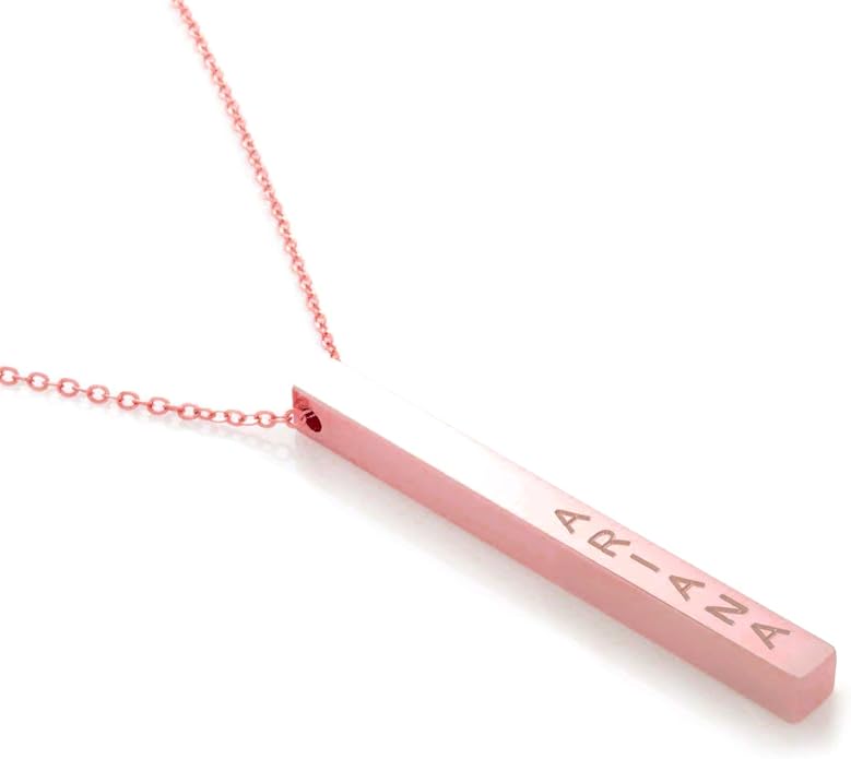 Personalized Vertical Bar Necklace for Women, 4-Side Engravable Cube Pendant, 16K Gold Silver Rose Gold Plated Stainless Steel, Dainty Minimalist Jewelry, Bridesmaid Wedding Birthday Gift