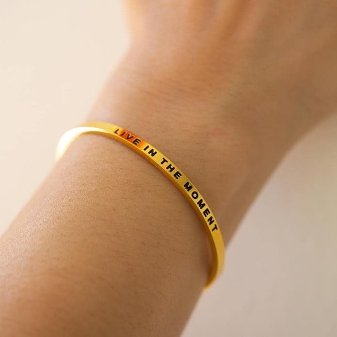 MantraBand - Mantra Band Bracelet - Gold color - Inspirational Engraved Adjustable Cuff - Gifts for Women, Sisters, Friends, Family