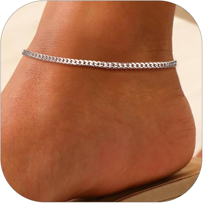 PROSILVER 925 Sterling Silver Ankle Bracelets For Women, Stylish Chain Anklets, Summer Beach Jewelry, 8.6-10.6 Inch Adjustable, Come with Box