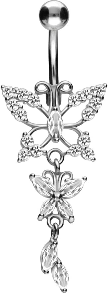 PIERCINGLINE 14 g belly button ring titanium with 925 Silver Butterfly Design - Titanium belly button rings in gold, silver & rosegold