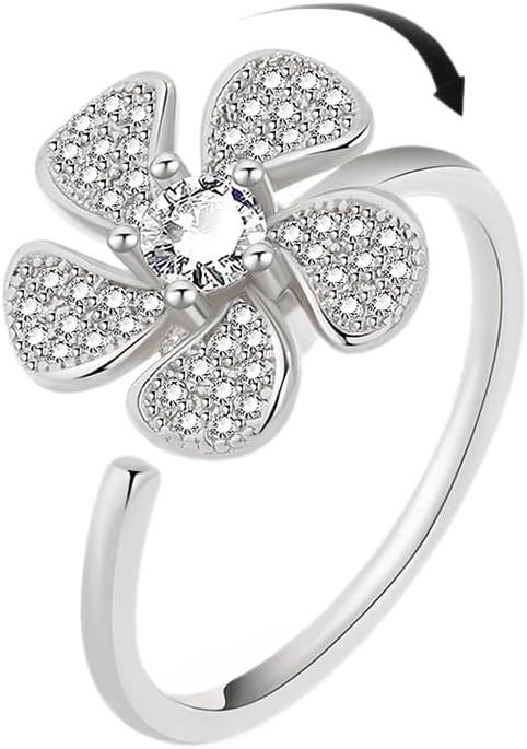 Fidget Ring Anxiety Spinner Ring Open Adjustable Sunflower Star Moon Windmill Butterfly Rings Daisy Stress Relieving Fidget Women Cubic Zirconia Anti Stress Mood Rotate Inspirations Jewelry