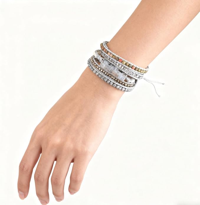 Women Wrap Bracelets Boho Natural Stone Jasper Turquoises Strand Bracelet Jewelry Collection