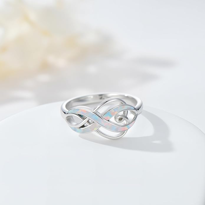Opal Ring for Women 925 Sterling Sliver Opal Infinity Ring Jewelry Birthday Gifts for Women Girlfriend Mom Wife Her