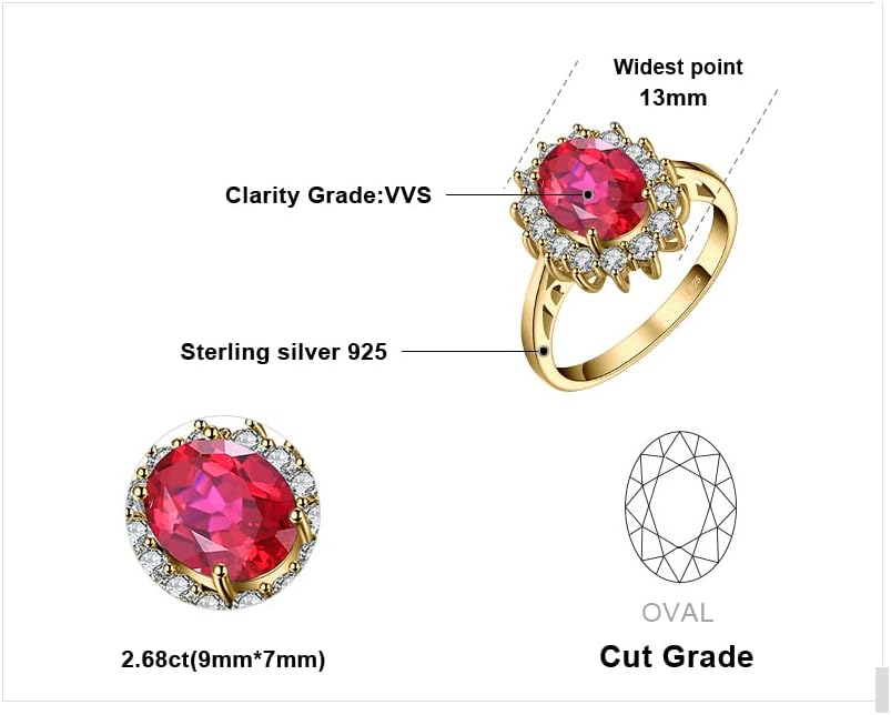 JewelryPalace Princess Diana Kate Middleton Class Gemstone Birthstone Sapphire Halo Engagement Rings for Women, Anniversary 14K White Yellow Rose Gold Plated 925 Sterling Silver Promise Rings for Her