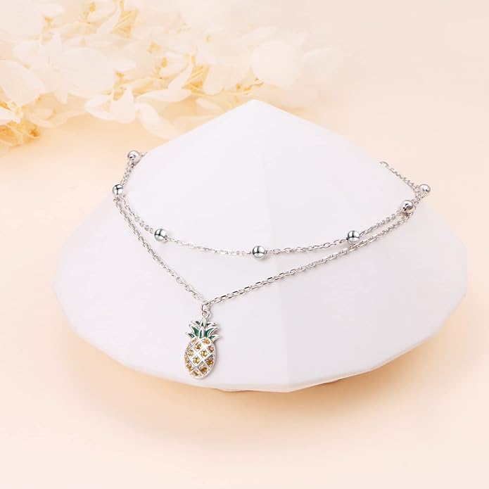 Flyow Anklet for Women S925 Sterling Silver Adjustable Foot Beaded Heart Charm Ankle Bracelet Anklets Jewelry