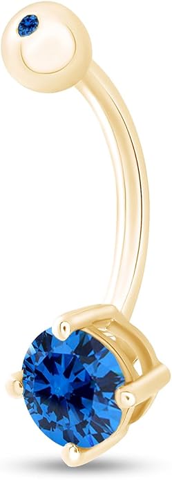 AFFY Round Shape Body Piercing Curved Barbells, Floating Navel Belly Piercing Button Premium Surgical Steel Ring in 14K Gold Over Sterling Silver