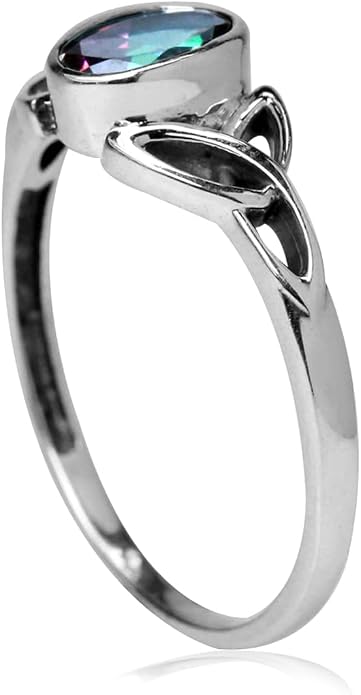 Silvershake 7x5MM Oval Shape Birthstone Gemstone White Gold Plated or 18K Yellow Gold Plated 925 Sterling Silver Triquetra Trinity Celtic Knot Solitaire Ring Jewelry for Women