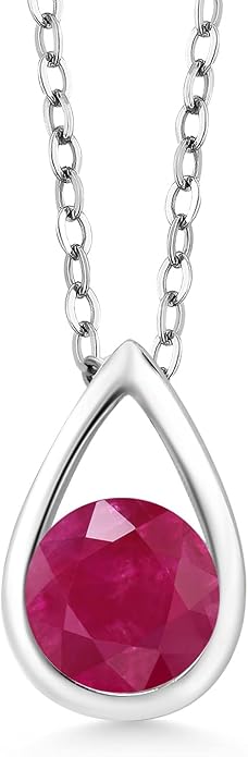 Gem Stone King Teardrop Pendant Necklace For Women | 5MM Round Gemstone Birthstone | 925 Sterling Silver | With 18 Inch Silver Chain | Fine Jewelry Gift for Her Mom Women Wife