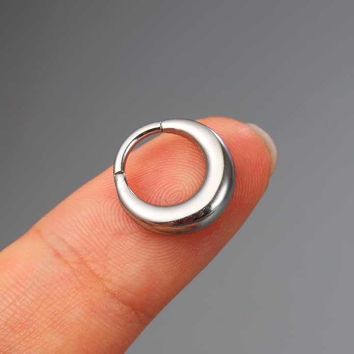 MOQIKAKA16G 8mm Septum Rings - Stainless Steel Segment Nose Rings for Women Men - Hinged Segment Nose Helix Cartilage Clicker Hoop Earrings for Daith Rook Tragus Piercing