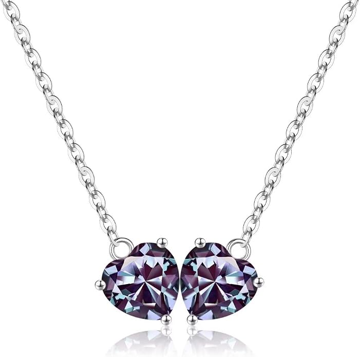 Iefil 1.25Ct Double Heart Birthstone Necklace - 925 Sterling Silver Birthstone Necklace, Birthday Gifts for Women, Jewelry Gifts for Mom Daughter Wife