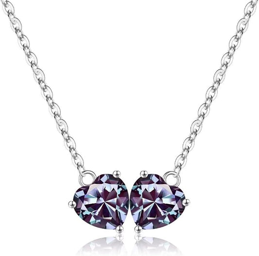 Iefil 1.25Ct Double Heart Birthstone Necklace - 925 Sterling Silver Birthstone Necklace, Birthday Gifts for Women, Jewelry Gifts for Mom Daughter Wife