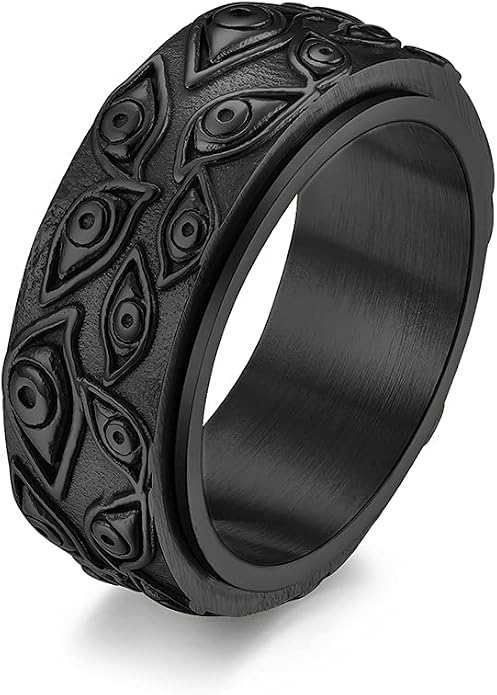 Stainless Steel Eye of God Rotating Band Ring Fidget Rings Anxiety Ring for Stress Relieving Evil Eye Spinning Jewelry for Men