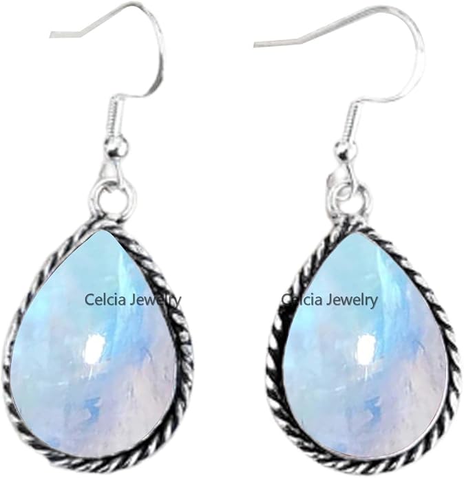 Pure 925 Sterling Silver Dangle Drop Earrings for Women, Pear Gemstone Handcrafted Earrings for Women & Girl ('Amethyst)