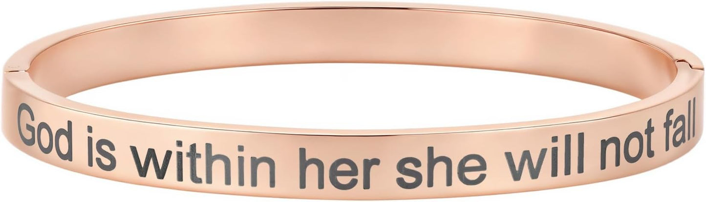 Inspirational Christian Bracelet for Women, Oval Engraved Bible Verse Love Bangle Cuff, Faith Scripture Jewelry, Religious Encouragement Gift for Mom Daughter Sister Friend