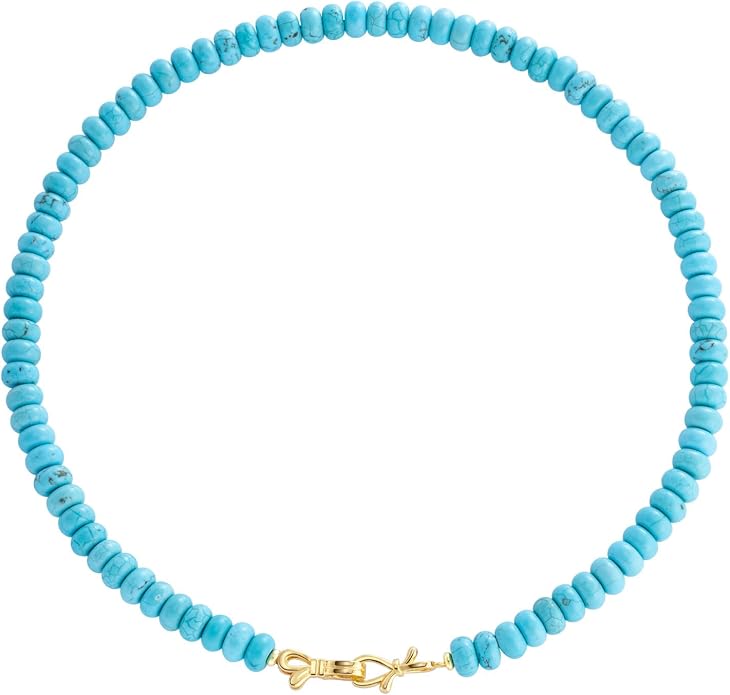 NLIEO Rainbow Colorful Gemstone Beaded Choker Necklace for Women 14K Gold Bow Birthstone Beads Chokers 18inches