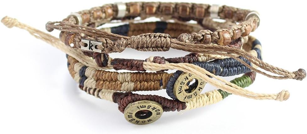 Wakami Earth Charm Bracelet Stack | Braided Beaded Stackable Bracelets for Women | Waterproof Fair Trade Handmade Boho Jewelry for Women and Men