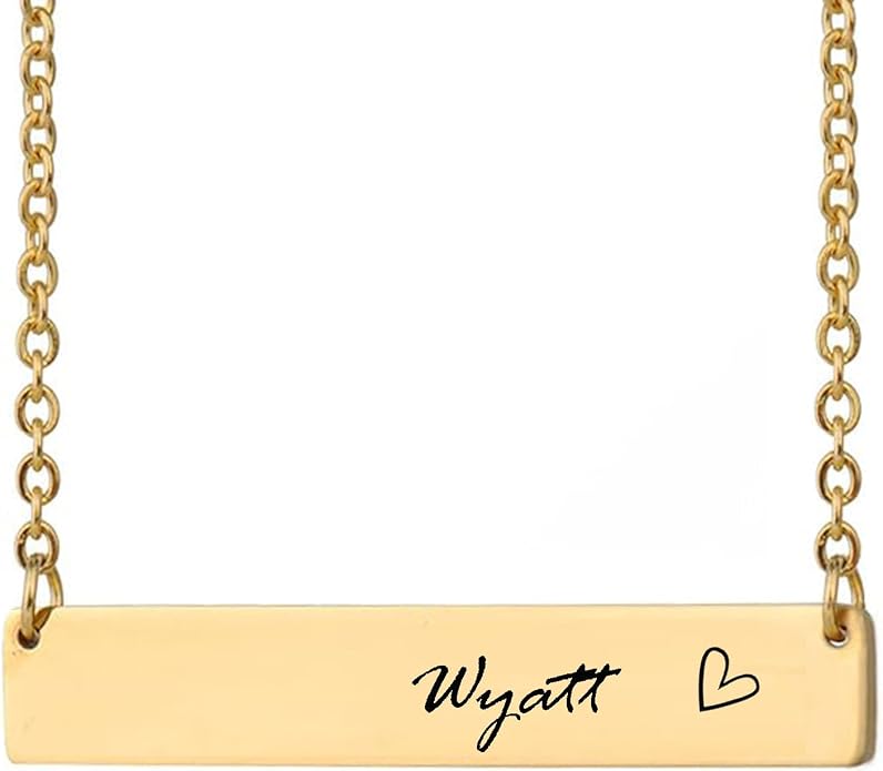 HUAN XUN Custom Bar Necklace Personalized Engraved Name Bar Necklace for Women Customized Stainless Steel Heart Pendant Bar Jewelry Gift for Her Mother Day Christmas