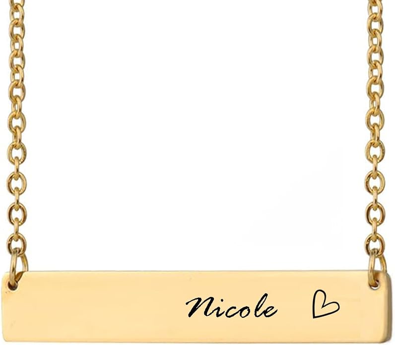 HUAN XUN Custom Bar Necklace Personalized Engraved Name Bar Necklace for Women Customized Stainless Steel Heart Pendant Bar Jewelry Gift for Her Mother Day Christmas
