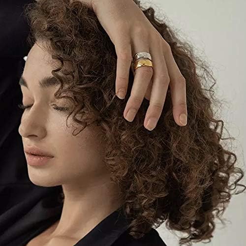 Shapes Studio 18k Gold Plated Rings for Women,Crush Wide Band Gold Plated Ring, Stacking Rings, Wedding Band Minimalist Style
