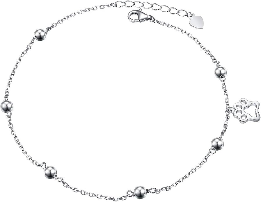 FLYOW S925 Sterling Silver Anklet for Women Summer Boho Beach Charm Adjustable Foot Ankle Bracelet Jewelry Birthday Gift
