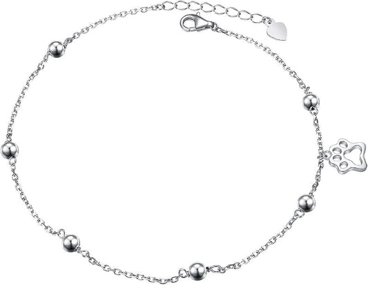 FLYOW S925 Sterling Silver Anklet for Women Summer Boho Beach Charm Adjustable Foot Ankle Bracelet Jewelry Birthday Gift