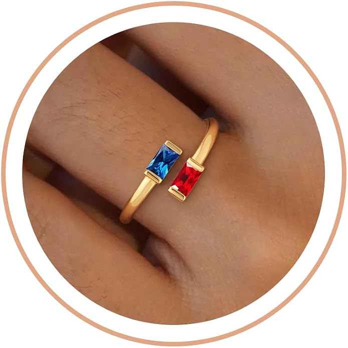 Honsny Gold Birthstone Rings for Women Non Tarnish 14K Gold Plated Adjustable Emerald Ring Cubic Zirconia Gemstone Promise Ring for Her Engagement Personalized Waterproof Jewelry Gifts for Birthday