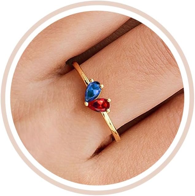 Mothers Day Gifts Gold Heart Birthstone Rings for Women Non Tarnish Stackable Pinky Ring Dainty 14K Gold Plated CZ Gemstone Ring Wedding Promise Ring Birthday Jewelry Gift for Mom