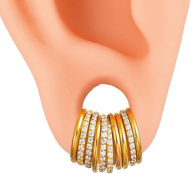 5/10PCS Septum Rings Hoop, 16G/1.2*(6-8-10) mm Surgical Stainless Steel CZ Segment Nose Rings, Cartilage Clicker Hoop Earrings for Rook, Daith, Tragus, Shell pattern Gold Silver