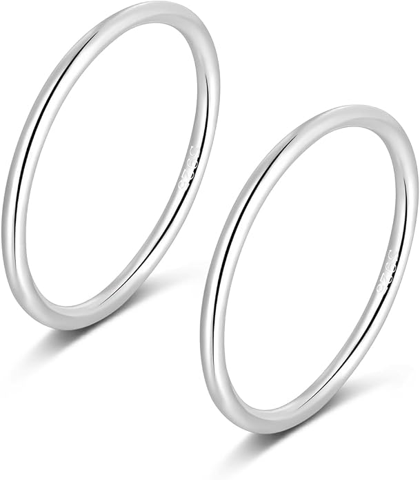 CANDYFANCY 925 Sterling Silver 1.2mm Stacking Midi Thin Rings Thumb Pinky Ring Stack Knuckle Rings for Women Band Ring Size 2.5-8.5