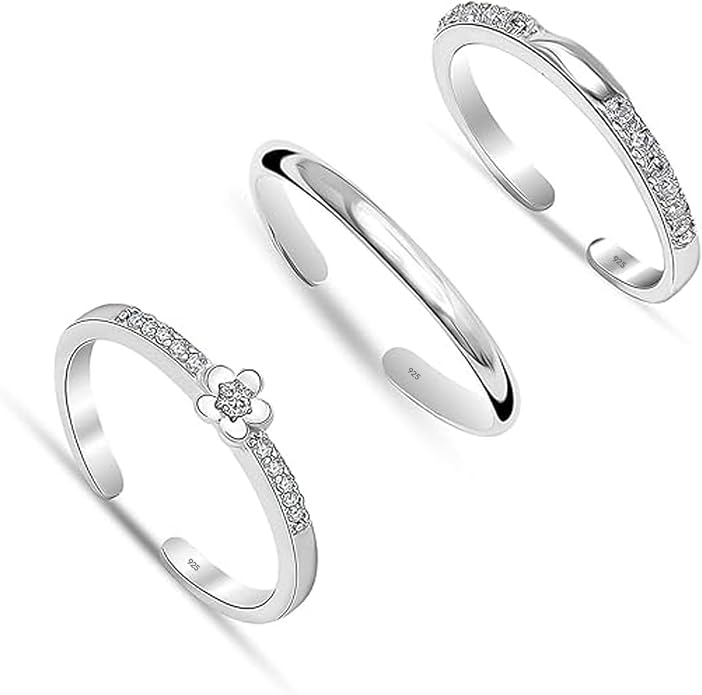 Charmsy 925 Sterling Silver Toe Rings for Women | Minimalist Open Adjustable Toe-Rings Band | Women's Cuff Toe Ring Summer Beach Foot Jewelry