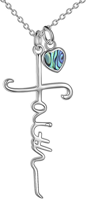 Faith Cross Necklace For Women Birthstone Sterling Silver with Simulated Birthstone Cross Jewelry Christian Gifts