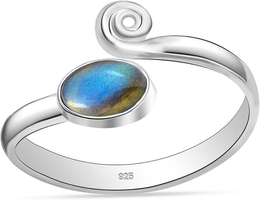 LeCalla 925 Sterling Silver Toe Rings for Women | Minimalist Open Adjustable Handmade Gemstone Toe-Ring | Women's Cuff Toe Ring Summer Beach Foot Jewelry
